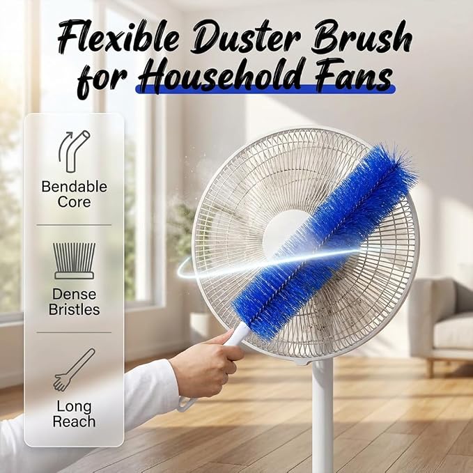 2026 New Bendable Microfiber Head Reusable Dust Remover | Fan Cleaner Brush, Flexible Dusting Brush Tool for Electric Fans Air Conditioning Ceiling Fan Blind Home Car Vents Curtain