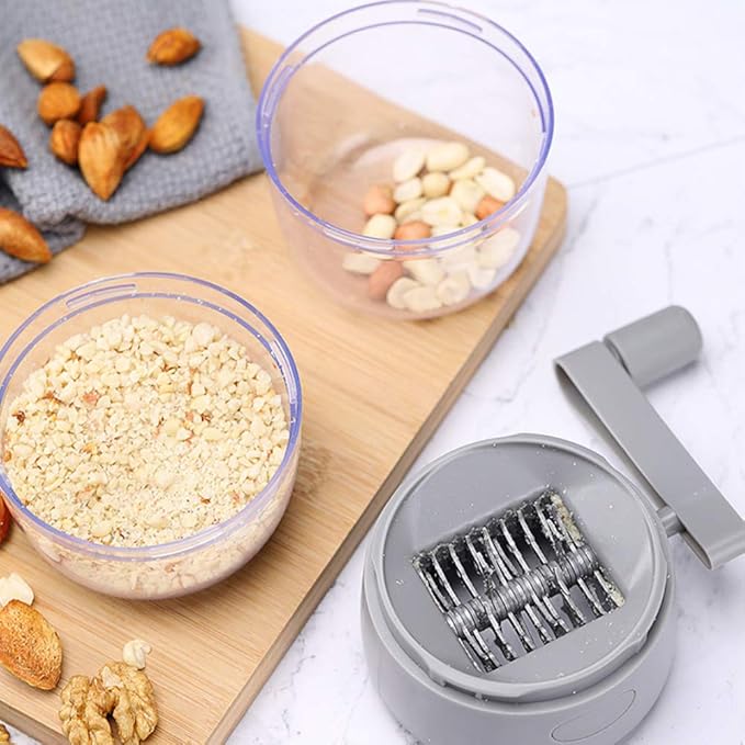Manual Nut Grinder, Portable Nut Chopper Hand Crank for All Nuts Walnut Pecans, Food Chopper Garlic Cutter Hand Held Food Shredder Cutter Mincer Blender Kitchen Tool(White)