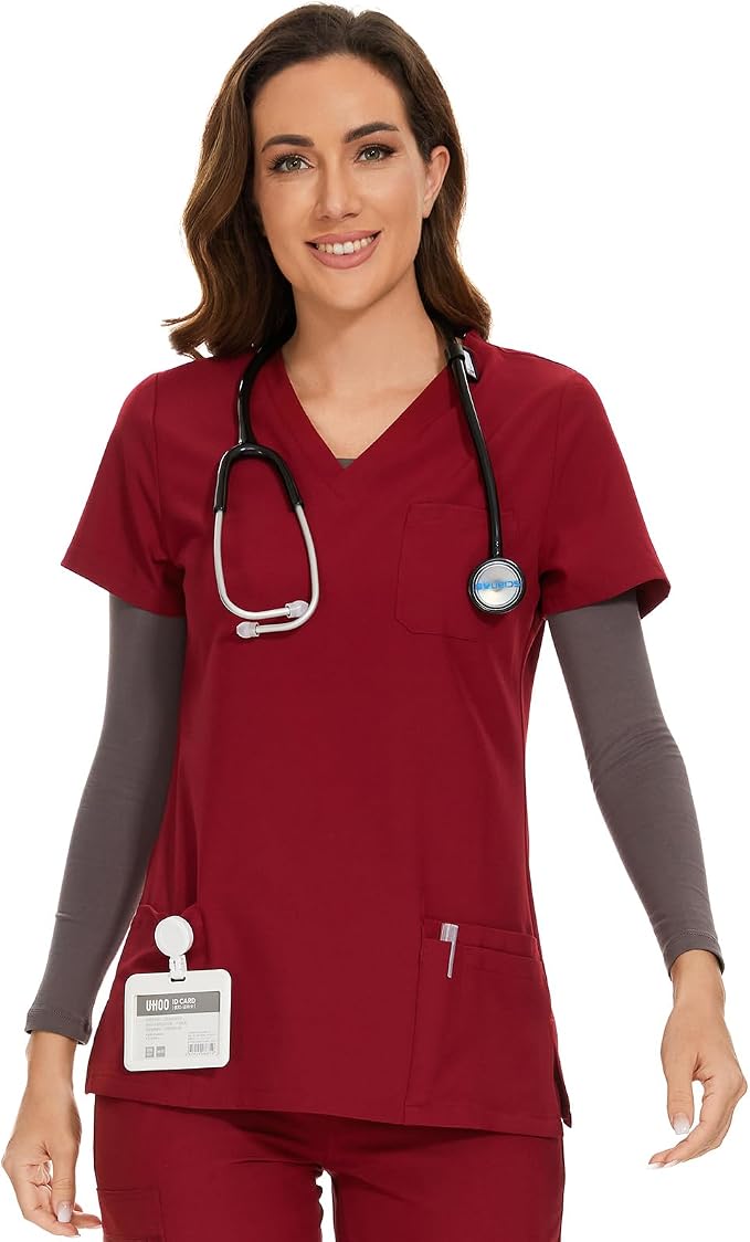 Scrubs Tops for Woman - Soft Stretch, V-Neck Tops | 3 Pockets, Side Split Design, Short Sleeve, Breathable & Lightweight Nursing Shirt, Easy-Care Fabric for All-Day Comfort