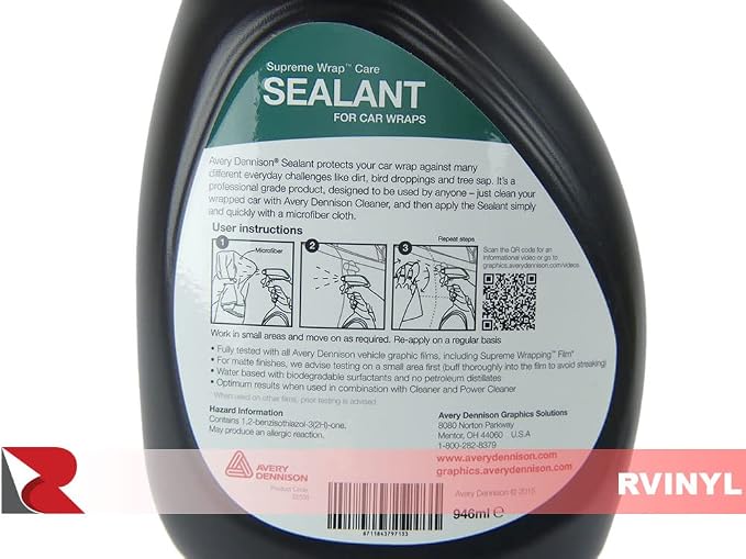 Avery Dennison Supreme Wrap Care Sealant in Black - Removes Dust, Light Dirt, Fingerprints - Multipurpose Cleaning Fluid for Vinyl Protection Films