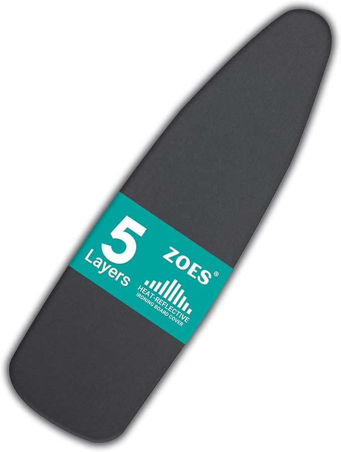 ZOES HOMEWARE 2025 Reinforced Ironing Board Cover and Pad, 15x54 Standard Size, Extra Thick Padding and Heat-Reflective Aluminium Coating, Multi-Layer Design with Elastic Edges Set, Black