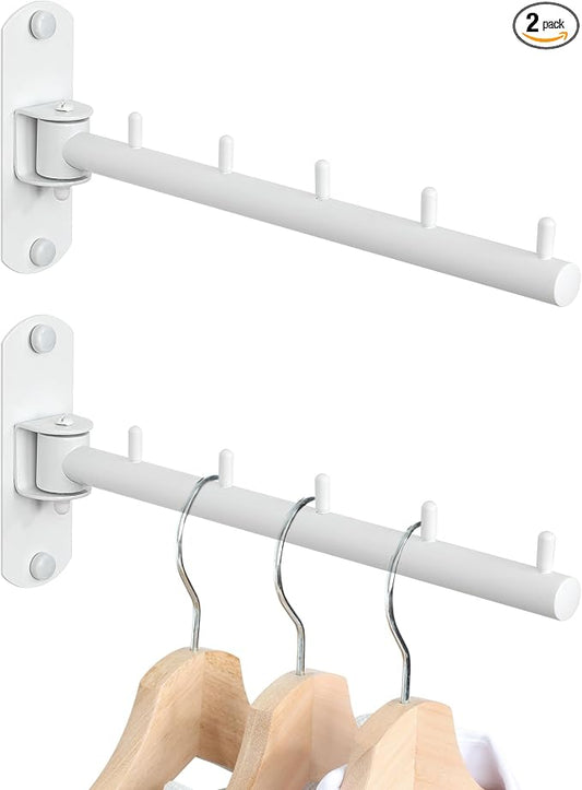 Mooche Swing Clothes Hanger Rack, Garment Racks 9.45" Long, White-2Pack | 180°Rotation Laundry Drying Rack 304 Stainless Steel Space Saving Wall Mounted for Laundry Room Bedroom Balcony