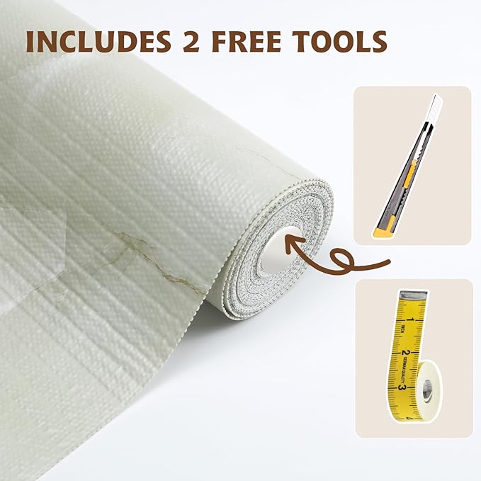 2-Layer Drawer and Shelf Liner for Kitchen Cabinet: 17in X 30Ft Non Slip | Waterproof Shelf Paper Non Adhesive Refrigerator Liners Cyan Marble Easy Liners for Bathroom with Knife Tape Measure