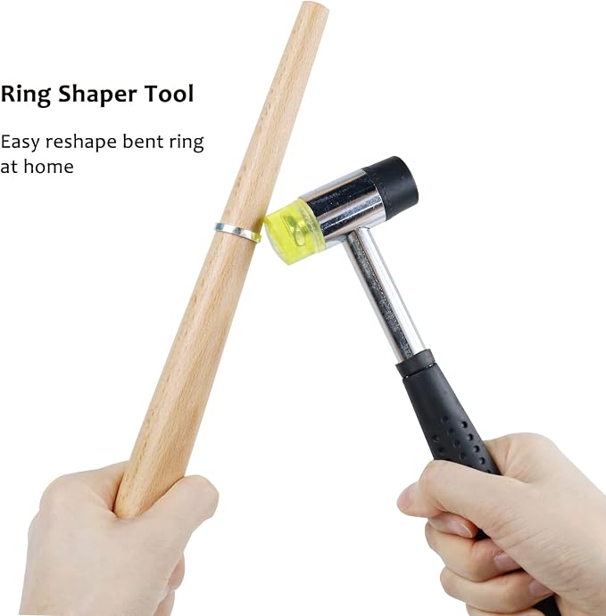 NIUPIKA Jewelers Rubber Hammer Mallet with Wood Ring Mandrel Sizer Sizing Adjuster Ring Shaper Repair Tools Jewelry Making Kit