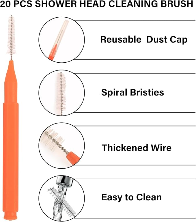 30 Pcs Shower Head Cleaner Tool with Shower Head Cleaning Brushes & Showerhead Cleaner Picks - Unclogs Clogged Nozzles, Removes Hard Water Deposits & Small Gaps | Durable Bristle Design