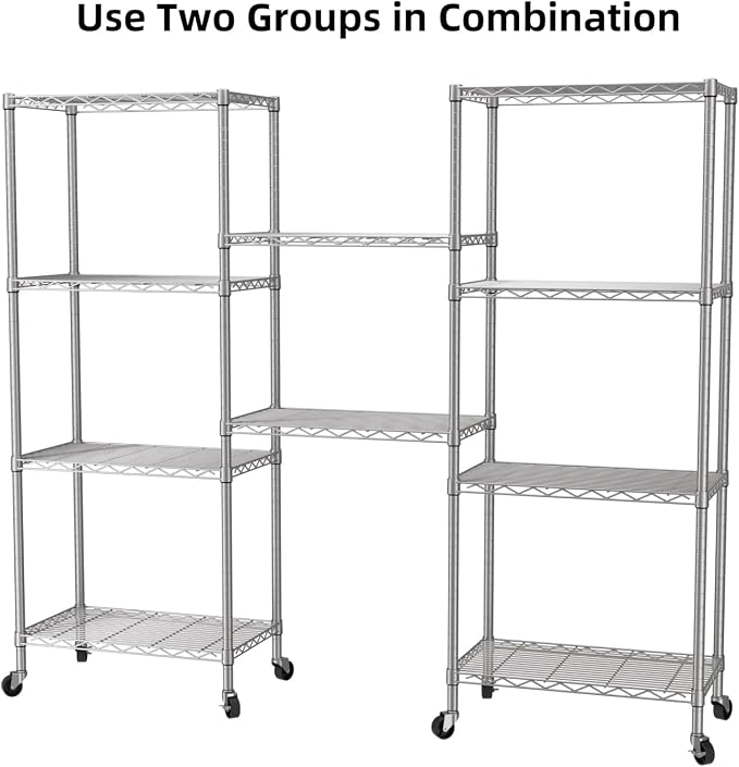 SINGAYE 5 Shelves Storage Wire Shelf Closet Metal Shelving Pantry Wheels | Shelf Bathroom Organizers Metal Kitchen Garage Shelving Unit Laundry Room Organization Home Rack Net Basket with Wheels