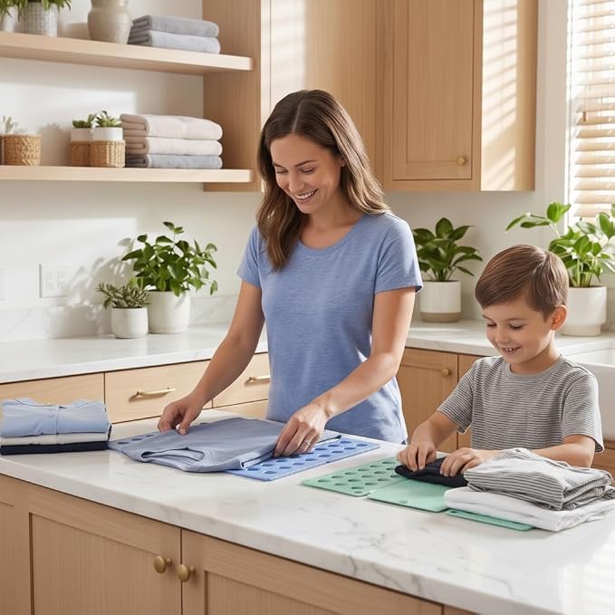 Kids Clothes Folding Board 2-Pack – Laundry Folder for Toddlers – Shirt Organizer for Drawers & Travel – Montessori Tool Ages 1-7 – Space Saving & Durable (Mint Green&Sky Blue Combo)