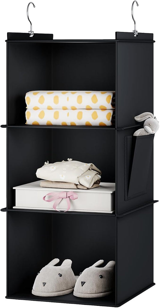 YOUDENOVA Hanging Closet Organizer, 3-Shelf Closet Hanging Storage Shelves, Black