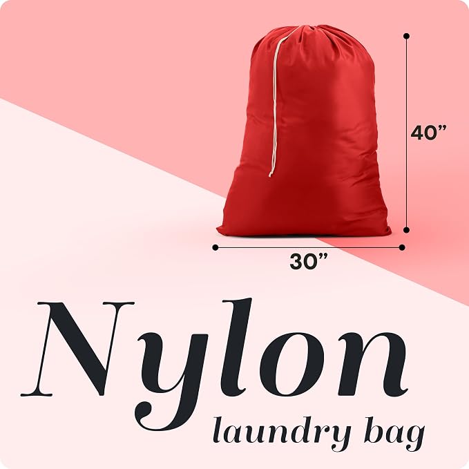 Handy Laundry Extra Large Heavy Duty Laundry Bag – Durable Nylon, Locking Drawstring, Machine Washable, Fits Hamper or Basket, Travel & Dorm Essentials, Holds Up to 3 Loads (Red) | 30"x40" XL Nylon Laundry Bag, Locking Drawstring, Machine Washable, Hea...