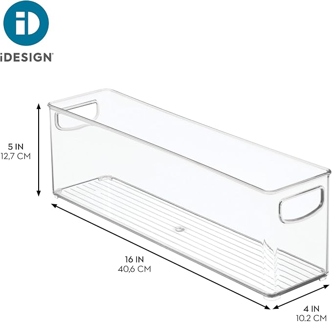 iDesign Plastic Stackable Pantry Bin, Set of 2, Clear | Storage Bin with Handles, For Cabinets or Fridge