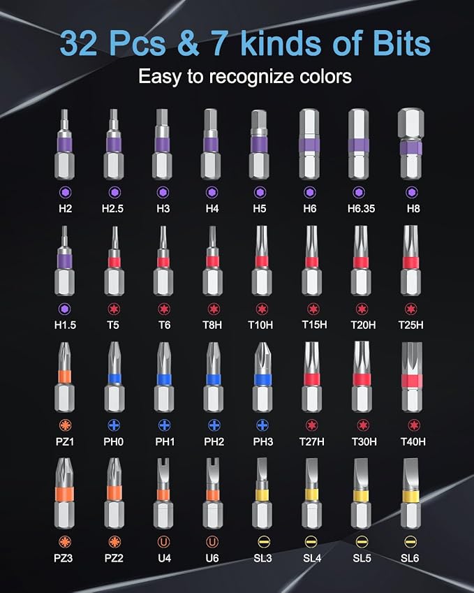 Magnetic Screwdriver Set 34 in 1, New DIY Ratchet Screwdriver Set with 32 PCS Bits, T Handle, Storage Case, Portable Repair Tool Kit for Men Valentine's Day Gifts Furniture, Computer, Bicycle