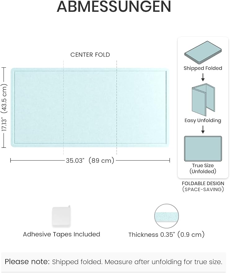 Fluxynara 35" x 17.1" Bulletin Board, Aqua Blue | Cork Board Alternative with 12 Removable Adhesive Tabs, Foldable Felt Pin Board for Home, Office, Classroom & Dorm