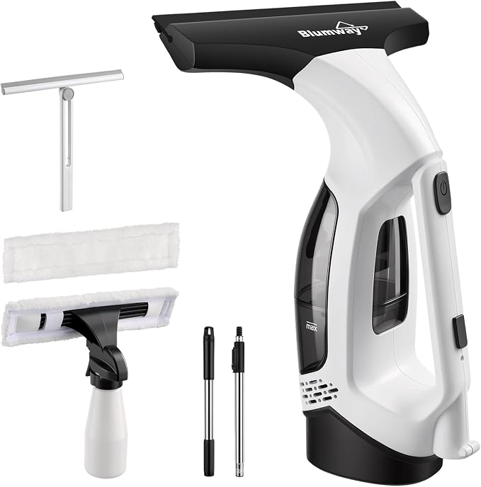 Cordless Window Vacuum Squeegee, 4000mAh Electric Window Cleaner Tool, Window Cleaning Kit with Shower Squeegee & Extension Pole for Shower Glass, Mirror, Door, Car