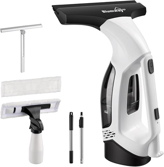 Cordless Window Vacuum Squeegee, 4000mAh Electric Window Cleaner Tool, Window Cleaning Kit with Shower Squeegee & Extension Pole for Shower Glass, Mirror, Door, Car