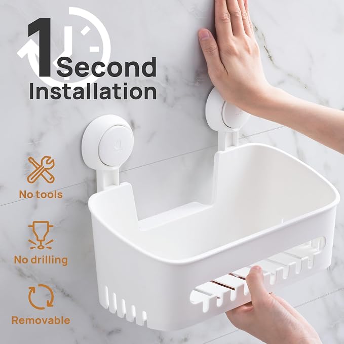 LEVERLOC Shower Caddy Suction Cup Shower Organizer Bathroom Storage Removable Powerful Suction Shower Shelf，M+L