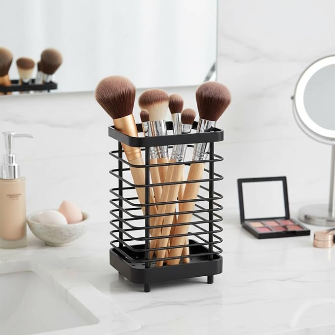 Kitchen Utensil Drying Rack, 18/8 Stainless Steel Utensil Holder Chopsticks Spoon Fork Knife Drainer Basket Flatware Storage Drainer, Dish Drainer for Kitchen Counter (Black)