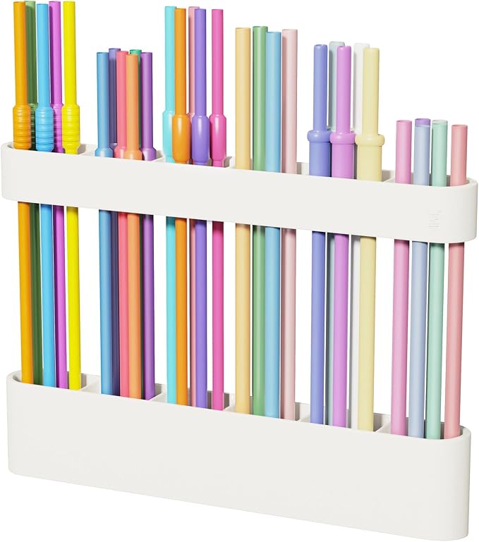Straw Holder for Cabinet Door, Silicone Straw Organizer for Cabinet Door, Kitchen Cabinet Organizer Reusable Straws Dispenser for Home Kitchen Accessories (White)