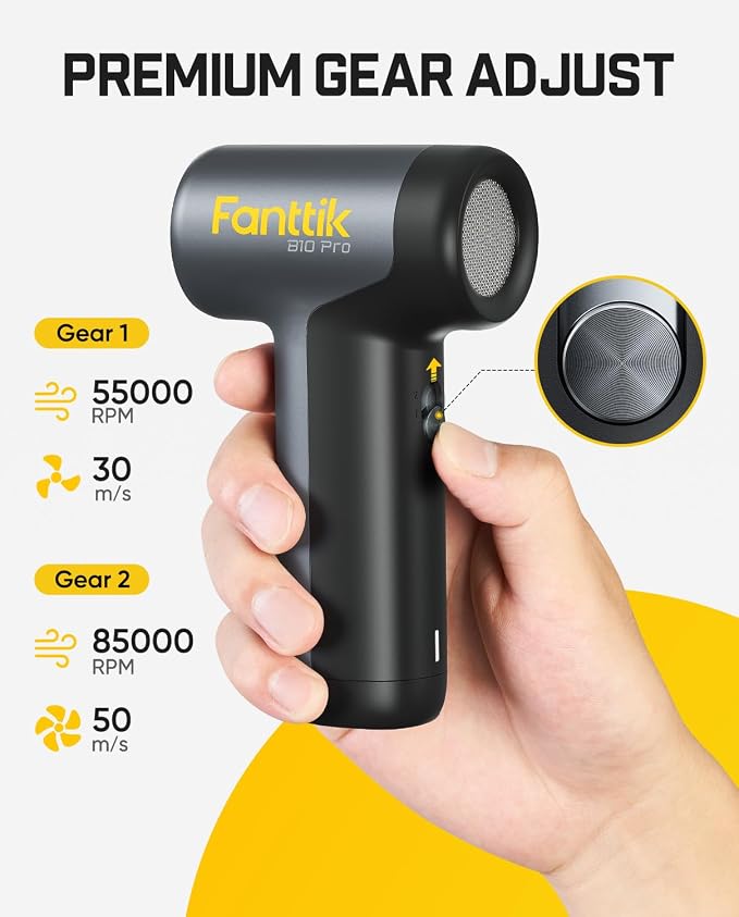 Fanttik B10 Pro Electric Air Duster (Grey) | 110,000RPM Brushless Motor, One-Tap Booster, 3-Speed Adjustable Control for PC, Keyboard & Electronics
