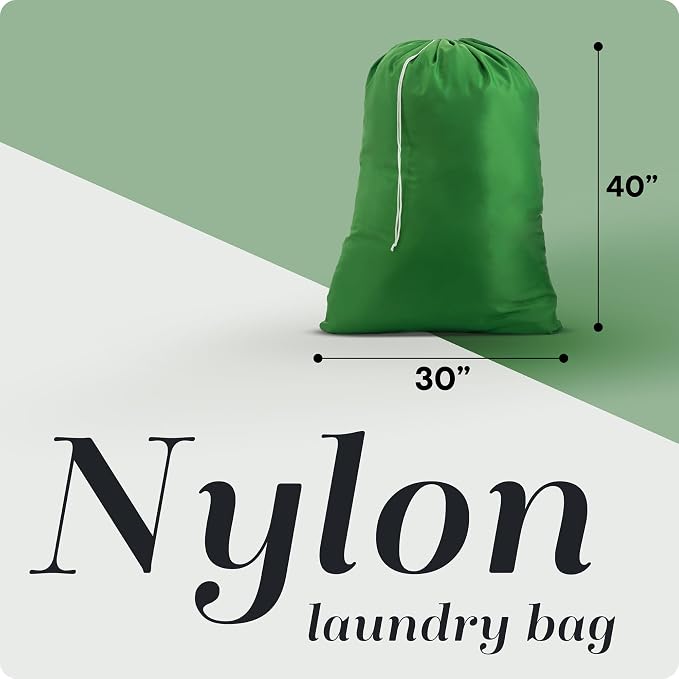 Handy Laundry XL Nylon Laundry Bag 30"x40", 60 lb Capacity, Green | 30"x40" XL Nylon Laundry Bag, Locking Drawstring, Machine Washable, Heavy Duty, Travel Dorm Hamper Liner, Green