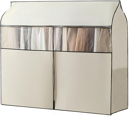 Clothing Rack Cover, Hanger Covers, Non-Woven with 3 Way Zipper, Large Transparent Window, Top Seal for Single Pole Clothes Drying Rack(Beige,100x50x120cm/39x20x47in)