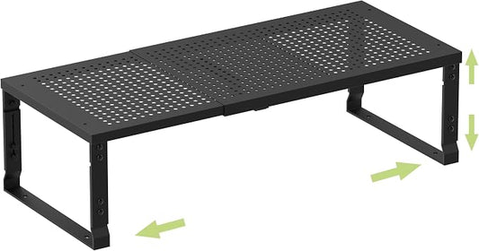 Heavy-Duty Adjustable Metal Shelf Organizer - Expandable & Stackable Pantry Storage Rack for Kitchen, Bathroom, RV, Cabinets(1 Pack/Black, Large)