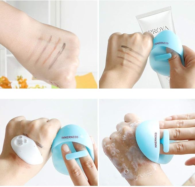 Super Soft Silicone Face Cleanser and Massager Brush Manual Facial Brush | INNERNEED Short Bristles Exfoliating Cleansing Handheld Mat Scrubber for Sensitive, Delicate, Dry Skin (Pack of 4)