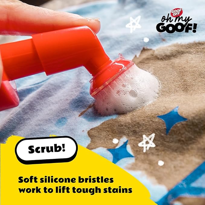 oh my GOOF! Mess Magic Fabric Stain Remover, 8 oz. Foam Stain Remover with Built-In Silicone Scrubber, Helps Remove Food, Marker, Crayon and Ink Marks