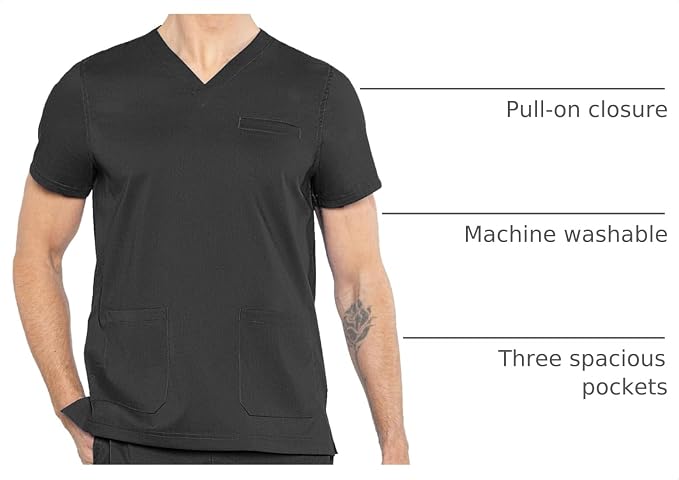 Med Couture Rothwear Touch Mens Scrubs Top 3 Pockets Modern Fit | 2-Way Stretch, Ultra-Soft Fabric, Lightweight Feel, Knit Details, Side Vents, Durable Construction, Easy Care