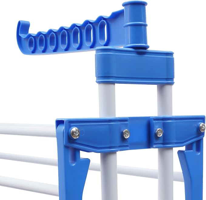 Clothes Drying Rack, 4-Tier Clothes Horses Rack Foldable Metal Laundry Garment Dryer Stand with Two Side Wings for Bedrooms, Lofts, Balconies, Patios (Blue)