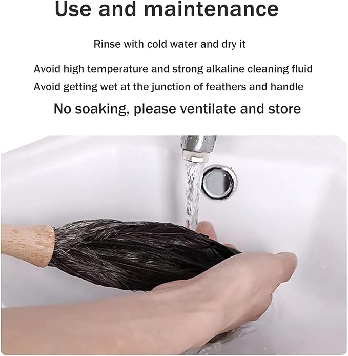 DDZMZ Ostrich Feather Duster for Cleaning with Wooden Handle,16",Brown | Genuine Natural Fluffy,Reusable and Washable,Gentle on Delicate Surfaces,for Home,Furniture,Desk