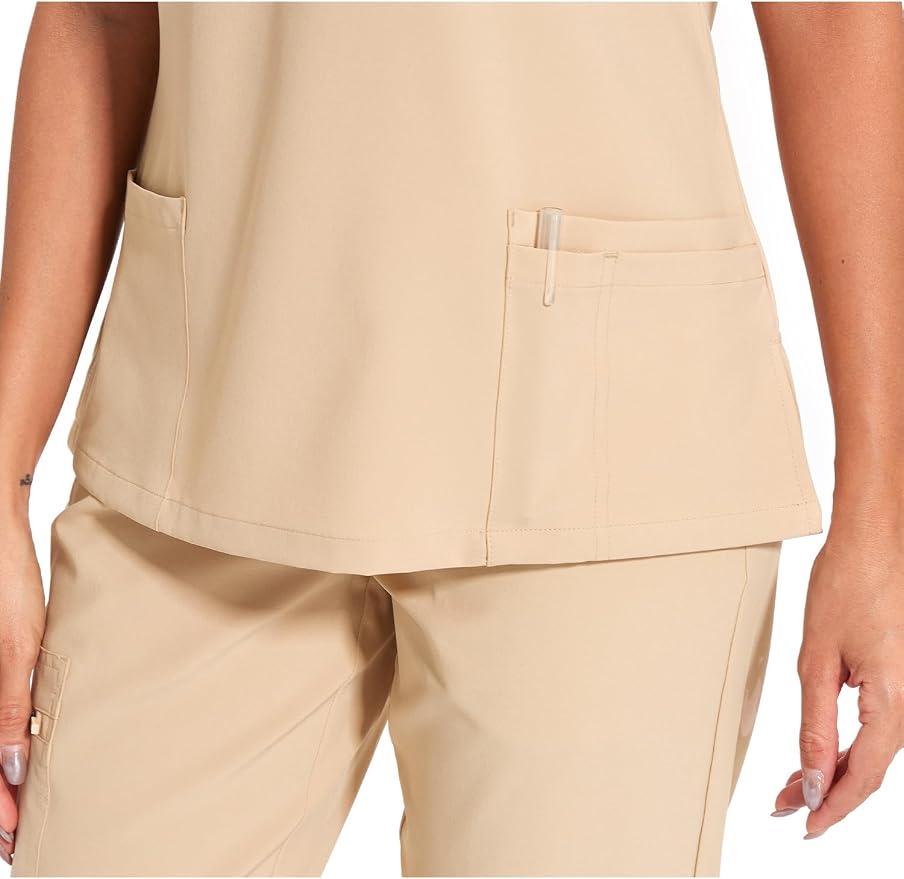 Scrubs Tops for Woman - Soft Stretch, V-Neck Tops | 3 Pockets, Side Split Design, Short Sleeve, Breathable & Lightweight Nursing Shirt, Easy-Care Fabric for All-Day Comfort