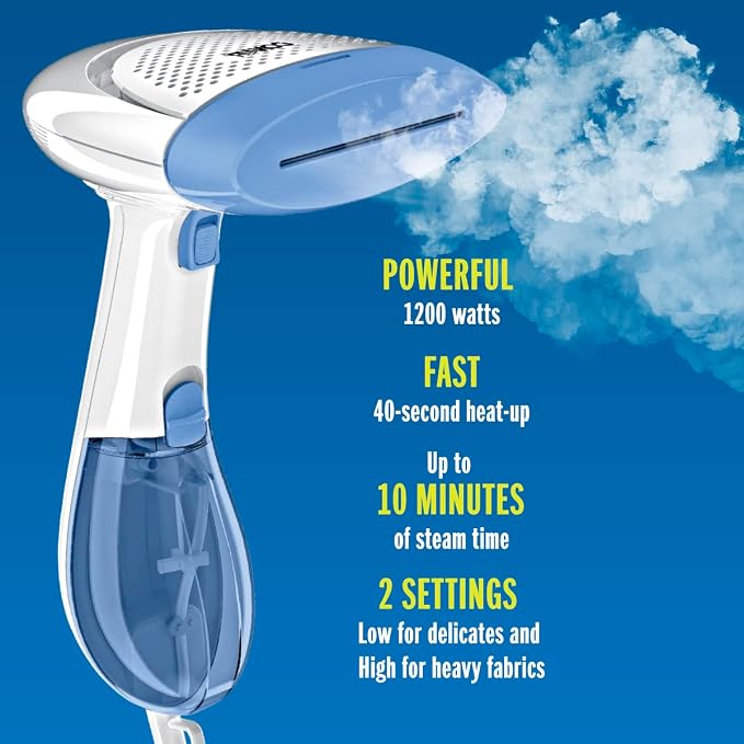 Conair Handheld Garment Steamer for Clothes, ExtremeSteam 1200W, Portable Handheld Design, White/Blue (Pack of 2)