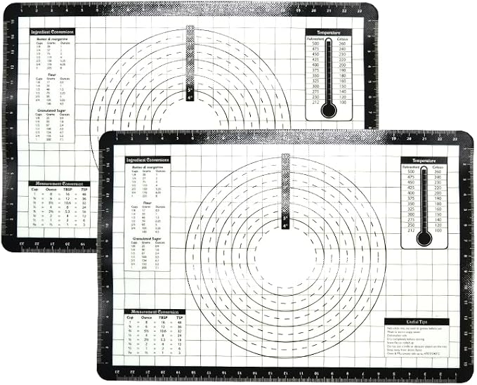 2 Pack Full Size 24.5"x16.4" Silicone Baking Mat with Measurements for Oven Baking 450F (Black), Non-Stick Food Safe Dough Pie Fondant Oven Liner, Extra Thick 0.7MM 24GA