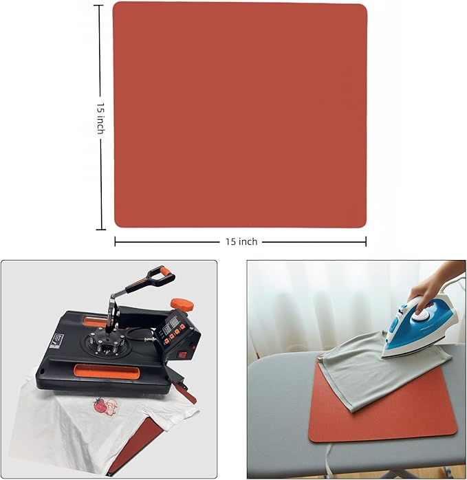 Silicone Heat Press Mat 15x15 Inch, Heat Resistant & Fireproof, Double Sided Washable Pad for Vinyl Ironing, HTV Transfer, Sublimation & Crafting Projects,Red