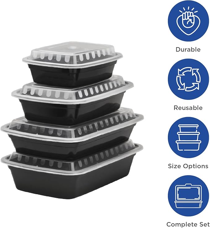 Karat Meal Prep Containers [28 oz - 150 ct] Reusable & Disposable Take Out Containers with Lids - Microwave & Dishwasher Safe Bento Boxes