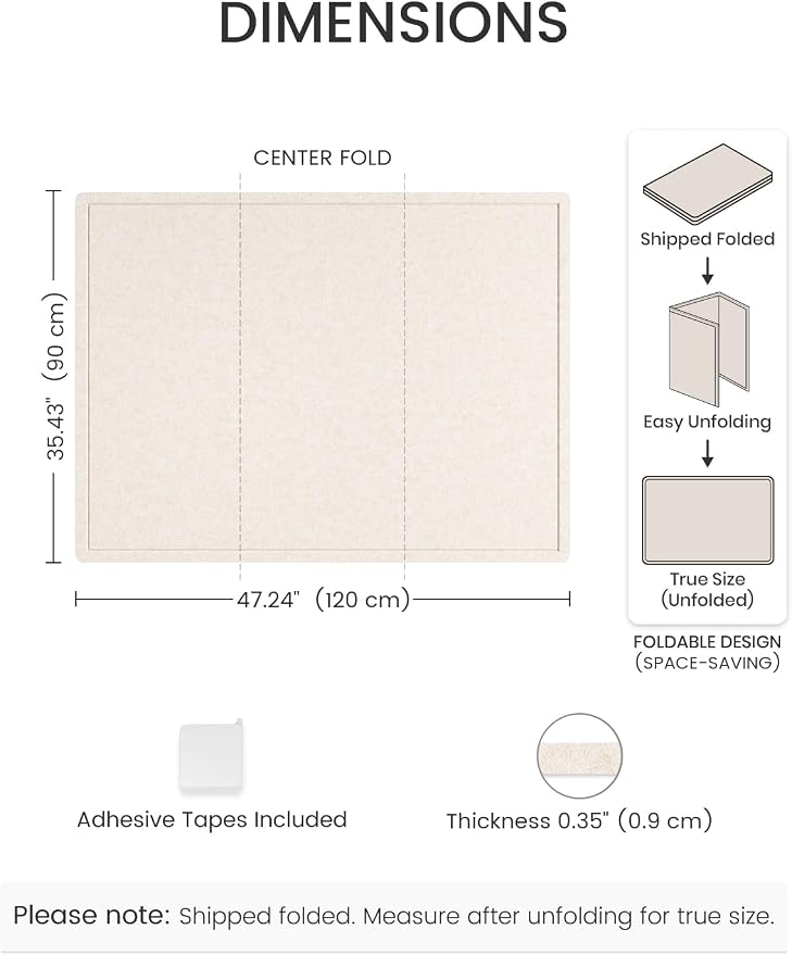 Fluxynara 47.2" x 35.4" Large Bulletin Board, Oatmeal | Cork Board Alternative with 24 Removable Adhesive Tabs, Foldable Felt Pin Board for Home, Office, Classroom & Dorm