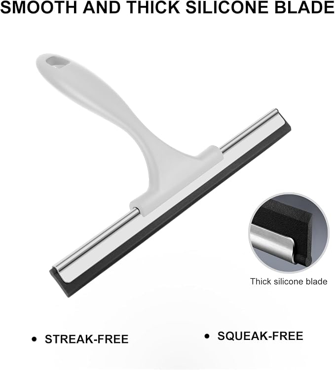 SetSail Shower Squeegee for Glass Doors All-Purpose Squeegee for Shower Glass Heavy Duty Window Squeegee with Hook for Tile, Sink, Mirror, Car Windshield Cleaning 10 Inches, Grey Balck