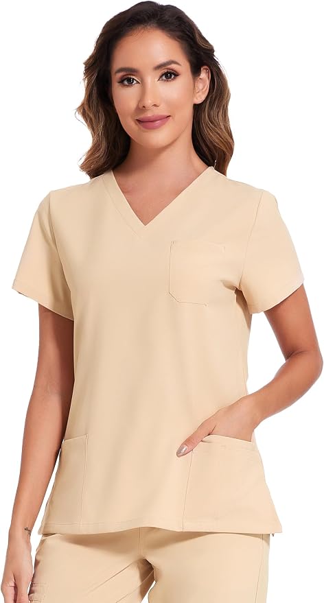 Scrubs Tops for Woman - Soft Stretch, V-Neck Tops | 3 Pockets, Side Split Design, Short Sleeve, Breathable & Lightweight Nursing Shirt, Easy-Care Fabric for All-Day Comfort