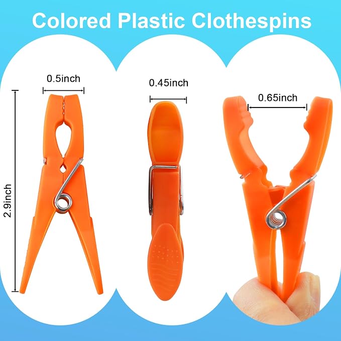 Colorful Plastic Clothespins, Heavy Duty Laundry Clothes Pins Clips Pegs, Drying Line Pegs Small Colored Clothes Pins for Outdoor, Clothesline Crafts Picture Clips Food Package Clips, 24 Packs