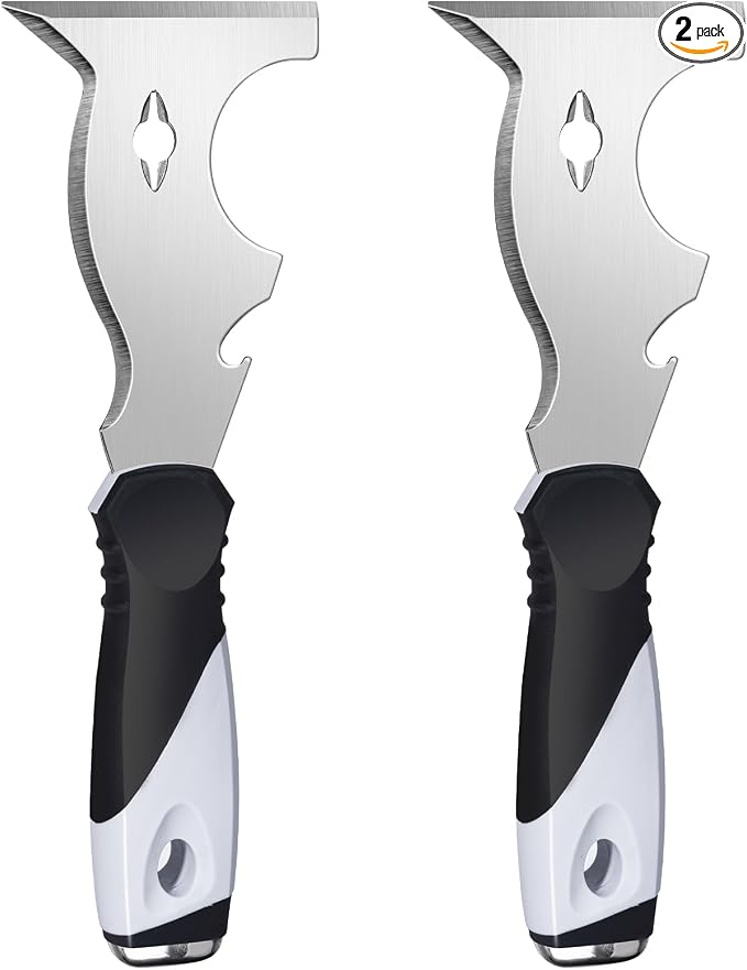 Mister Rui 2PC 10-in-1 Paint Scraper, MultiUse Putty Knife Tool, Hammer End | 2-pack 10-in-1 paint scraper tool set for scraping, spackling, and taping. Hammer end. Paint putty knife for DIYers and pros