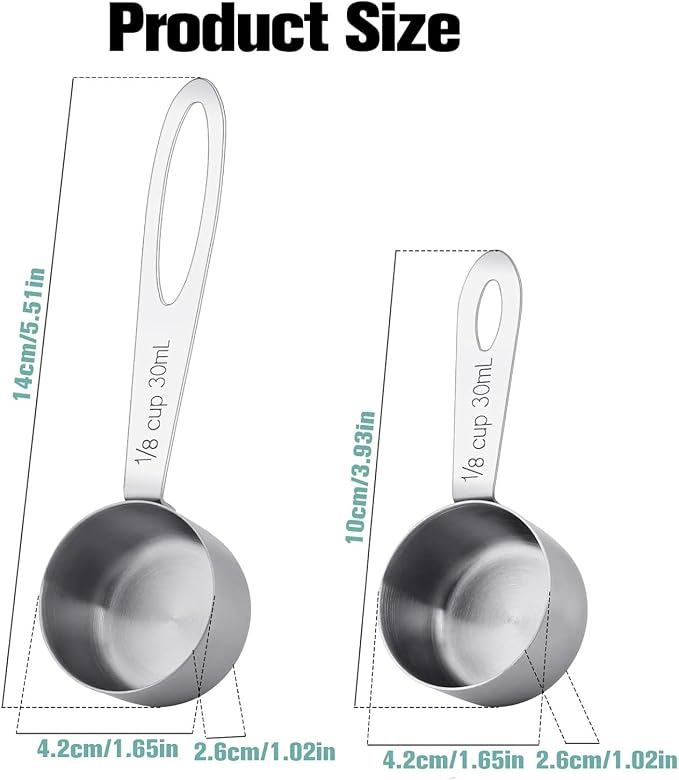 2 Tbsp Measuring Scoop Set, Stainless Steel Coffee Scoop with Long & Short Handle, 30ml Metal Measuring Spoon for Ground Coffee, Protein Powder, Baking, 1/8 Cup, 2 Pack