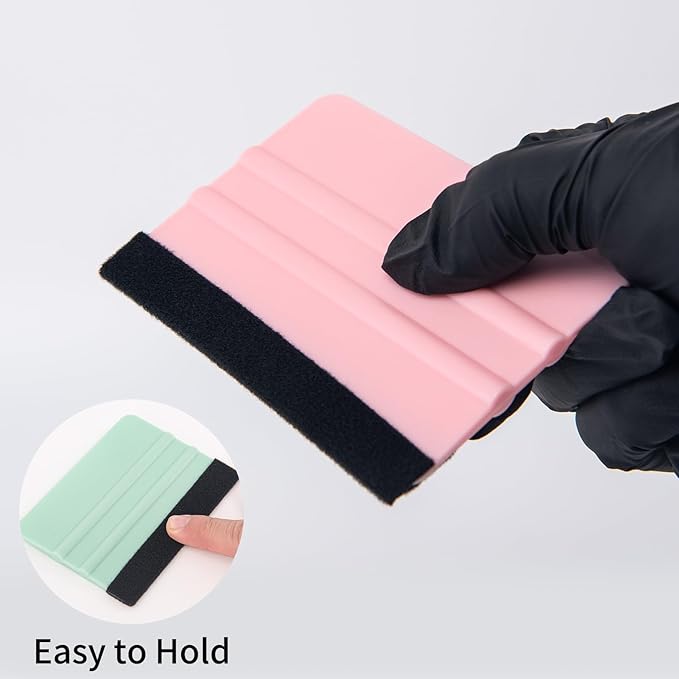 AMZDEPOT Vinyl Squeegee, 4 Inch, Teal and Pink, 2 Pcs | Extra 2 Felt Replacements, Car Wrap, Craft Sign Making, DIY Crafting, Window Tint