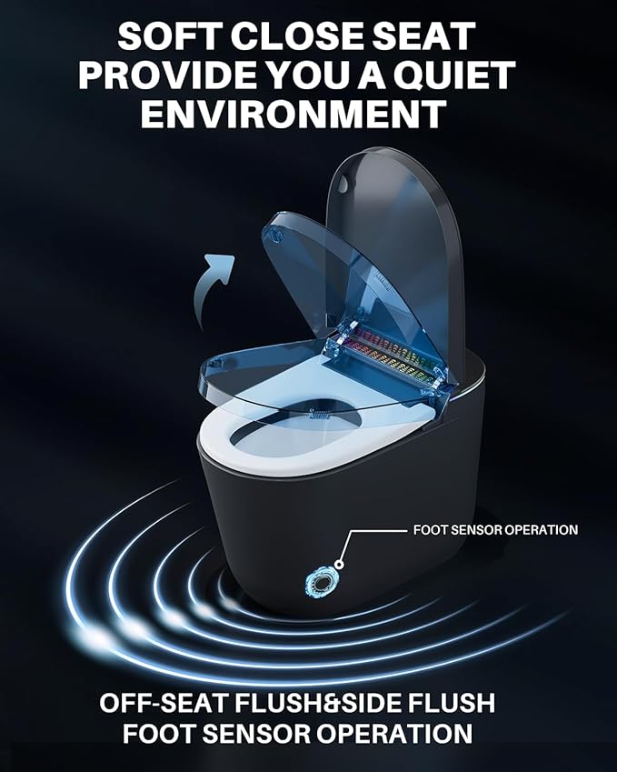 WinZo Smart Toilet,Modern Smart Toilet with Bidet Built In with Foot Sensor,Tankless Toilets Auto Open/Close Lid with Dryer,ADA Comfort Height Heat Seat,Instant Warm Water,Power Outage and Flush Grey