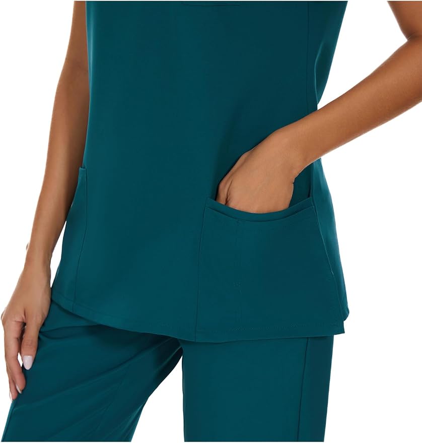 Scrubs Tops for Woman - Soft Stretch, V-Neck Tops | 3 Pockets, Side Split Design, Short Sleeve, Breathable & Lightweight Nursing Shirt, Easy-Care Fabric for All-Day Comfort