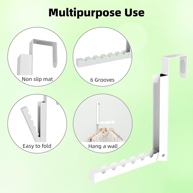 2-Pack Over The Door Hanger Foldable Clothes Drying Rack, Collapsible Hanging Coat Rack for Laundry Room & Bedroom, Space-Saving Compact Foldable Portable Clothing Hanger Hook, White