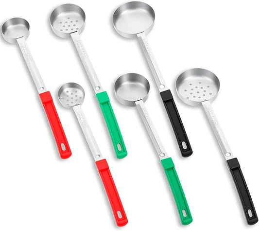 Kifmurase 6Pcs Portion Control Serving Spoons, Portion Scoops Cups Solid and Slotted Stainless Steel Ladle Spoon for Food, Measuring Serving Utensils for Restaurants (6OZ, 4OZ, 2OZ)