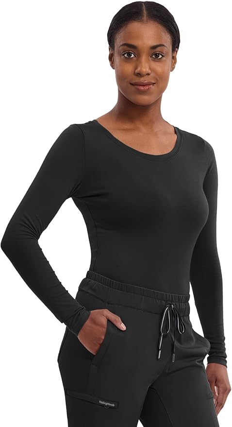 Healing Hands Underscrub Long Sleeve Women Knits Scrub Tops | Soft Cotton Blend Knit, Breathable Stretch Comfort, Machine Wash, Easy Care Fabric, Ideal For Layering Under Scrubs