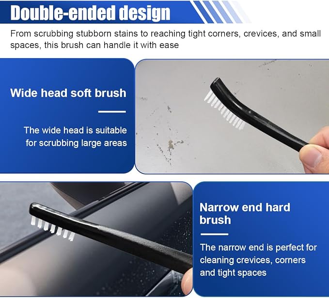 YoRise Double-Ended Car Cleaning Brushes, Nylon Stiff Bristles Detail Brush, Multifunctional Crevice Cleaning Brush for Car, Bicycle, Kitchen Sink, Bathroom Gaps, Corner, Small Spaces (4PCS)