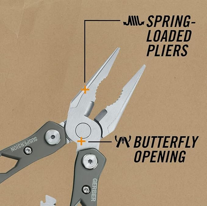Gerber Suspension NXT 15-in-1 EDC Multitool, Pliers w/ Pocket Knife, Grey | Wire cutters, needle nose pliers, pocket knife, 12 tools, camping survival EDC, gifts for men, belt sheath included