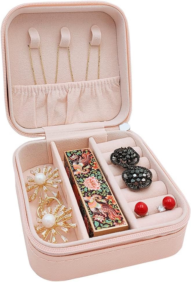 TRODANCE Mini Jewelry Travel Case, Small Portable Jewellry Organizer Box Portable Display Storage Box for Rings Earrings Necklaces, Gifts for Girl, Women, Wedding, Birthday, Mom, Mother's Day (Pink)